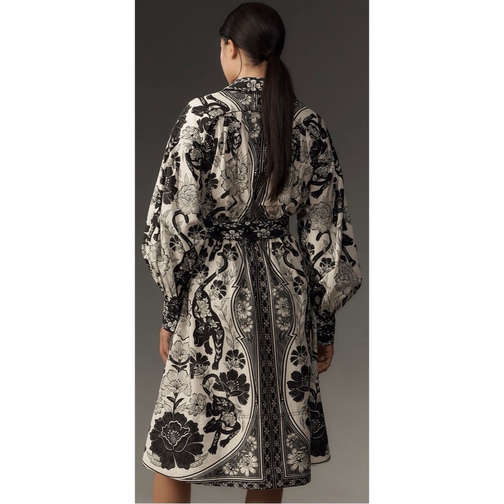 NWT FARM Rio Black and White Floral Midi Shirt Dress - Picture 15 of 15